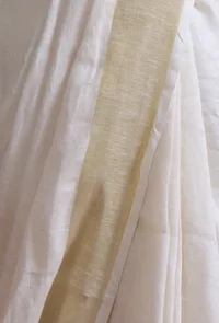White Color Cotton Linen Saree With Unstitched Blouse image 6