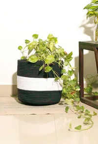 Black and White Cotton Jute Basket image 1