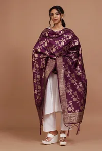 Purple Color Semi Silk Dupatta With Zari Weaving image 1