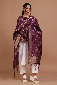 Purple Color Semi Silk Dupatta With Zari Weaving image 2
