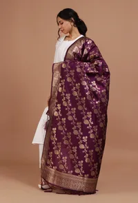 Purple Color Semi Silk Dupatta With Zari Weaving image 3