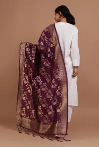 Purple Color Semi Silk Dupatta With Zari Weaving image 4