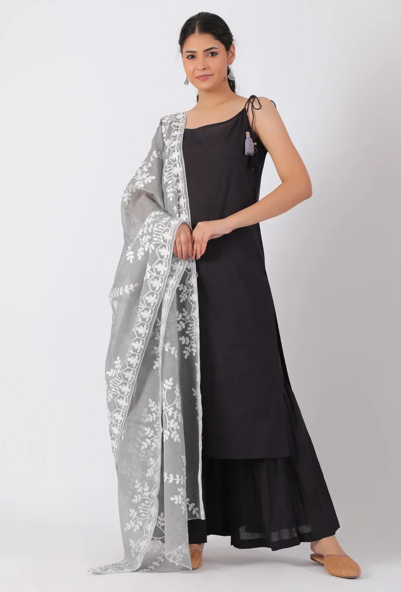 Grey Chickoo Net Dupatta