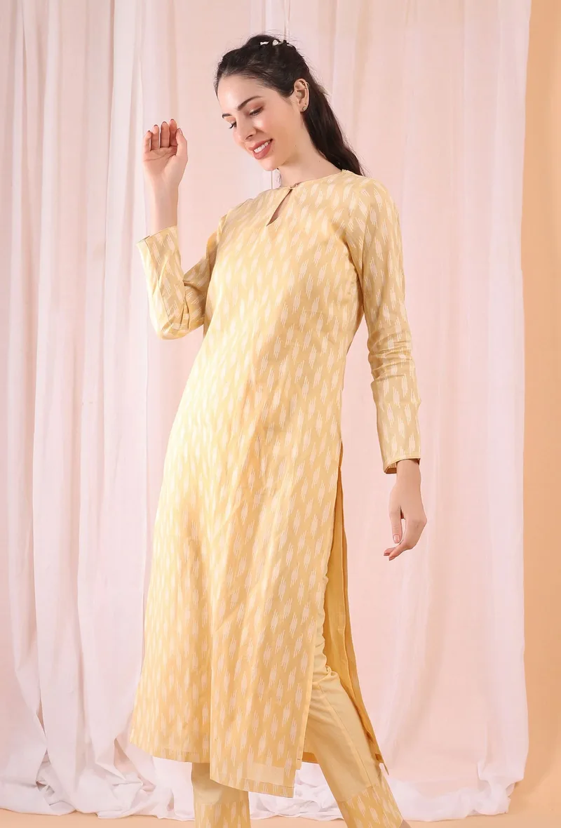 Lemon Tart Yellow Woven Cotton Kurta
