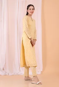Lemon Tart Yellow Woven Cotton Kurta image 3