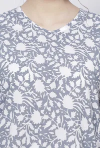 Powder Blue Floral Hand-Block Printed V-Neck A-Line Cotton kurta image 5