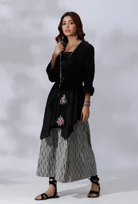 Black Asymmetrical Tie-Up Overlay With Ikkat Detailing image 3