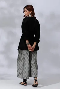 Black Asymmetrical Tie-Up Overlay With Ikkat Detailing image 4