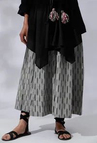 Black Asymmetrical Tie-Up Overlay With Ikkat Detailing image 5