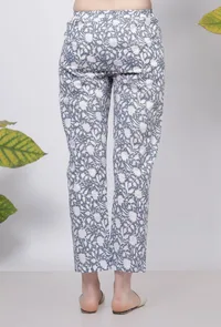 Powder Blue Floral Hand-Block Printed Cotton Pants image 4