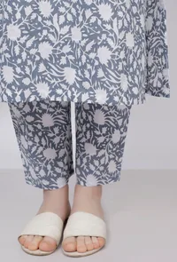 Powder Blue Floral Hand-Block Printed Cotton Pants image 5