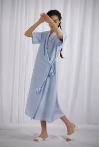 Blue Cotton Wrap Around Straight Dress image 1