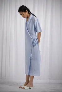 Blue Cotton Wrap Around Straight Dress image 2