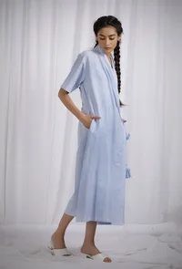 Blue Cotton Wrap Around Straight Dress image 3