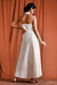 Off White Halter Neck Cotton Dress image 3