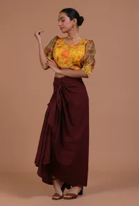 Mustred Yellow Color Organza Printed Blouse image 2