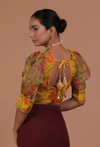 Mustred Yellow Color Organza Printed Blouse image 4