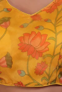 Mustred Yellow Color Organza Printed Blouse image 5