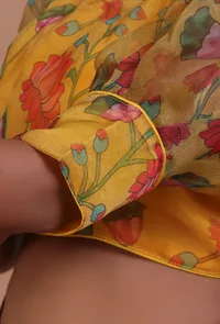 Mustred Yellow Color Organza Printed Blouse image 6