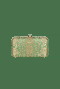 Green Brocade Box Clutch with Sling (8 X 2 X 4.5) image 2
