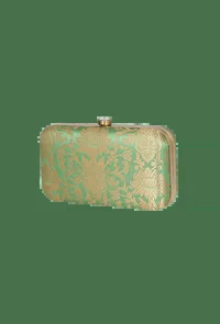 Green Brocade Box Clutch with Sling (8 X 2 X 4.5) image 3