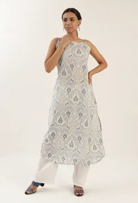 Grey Color Cotton Slip With Multicolor Motif image 1