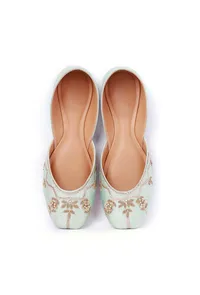 Sea Green Hand Embroidered Silk Juttis image 2