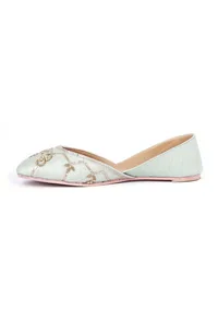 Sea Green Hand Embroidered Silk Juttis image 5