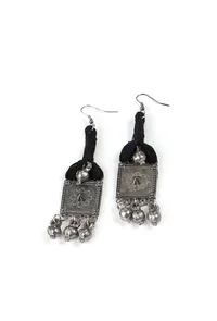 Black Thread & Square Motif German Silver Tribal Choker & Earrings image 4