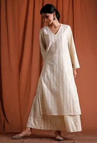 Set of 2: Off White and Golden Kurta with Palazzo image 1