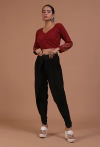 Maroon Cotton Ajrakh Printed Full Sleeve Blouse image 2