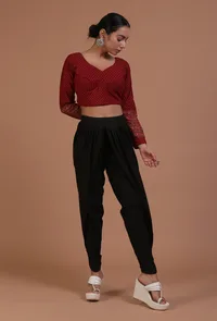 Maroon Cotton Ajrakh Printed Full Sleeve Blouse image 3