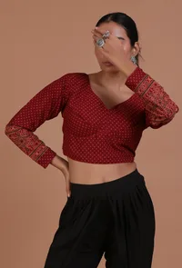 Maroon Cotton Ajrakh Printed Full Sleeve Blouse image 4