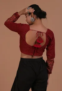 Maroon Cotton Ajrakh Printed Full Sleeve Blouse image 6