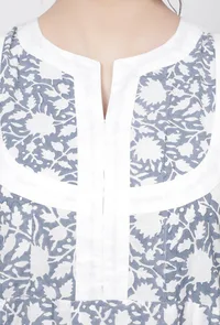 Powder Blue Floral Hand-Block Printed Cotton Sleeveless Flared Kurta image 6