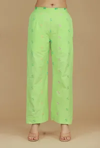 Set of 2 Lime Green Striped Sleeveless Kurta with Booti Embroidered Pants image 4