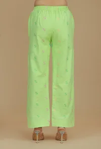 Set of 2 Lime Green Striped Sleeveless Kurta with Booti Embroidered Pants image 5