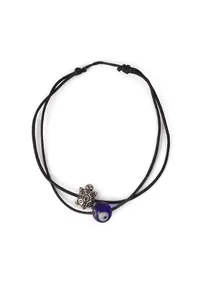 Adjustable Black Thread Anklet with German Silver Evil Eye & Silver-Plated Tortoise Charm image 2