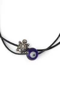 Adjustable Black Thread Anklet with German Silver Evil Eye & Silver-Plated Tortoise Charm image 3