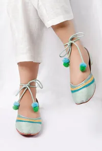 Firoza Blue Resham Work Juttis image 2