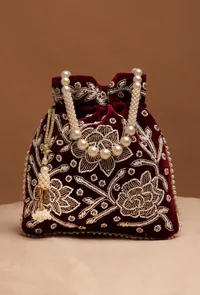 Elegant Boysenberry Bliss Potli With White Mogra Pearl image 1