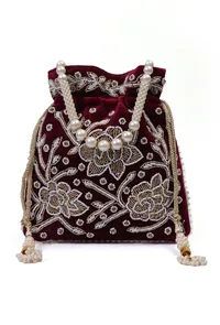 Elegant Boysenberry Bliss Potli With White Mogra Pearl image 2