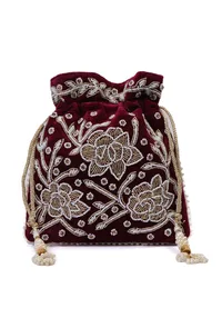 Elegant Boysenberry Bliss Potli With White Mogra Pearl image 3