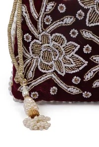 Elegant Boysenberry Bliss Potli With White Mogra Pearl image 5