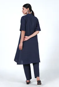 Set Of 2: Navy Blue Cotton Kurta & Pant Set image 2