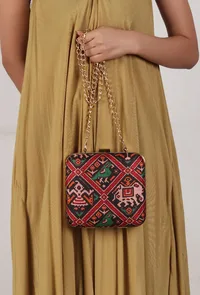 Afraa Black & Multi Patola Print Rectangular Box Clutch image 1