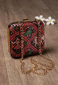 Afraa Black & Multi Patola Print Rectangular Box Clutch image 2