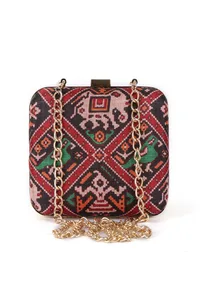 Afraa Black & Multi Patola Print Rectangular Box Clutch image 3