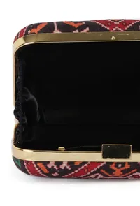 Afraa Black & Multi Patola Print Rectangular Box Clutch image 6