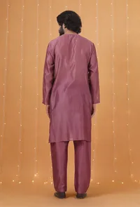 Set Of 2: Grape Chanderi Kurta & Pajama image 4